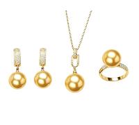 Jamron Donna Set di Gioielli con Perle Artificiali con Confezione Regalo - Collana, Anello e Orecchini SN0703515 Oro