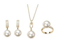 Jamron Donna Set di Gioielli con Perle Artificiali con Confezione Regalo - Collana, Anello e Orecchini SN0703515 Bianco