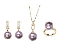 Jamron Donna Set di Gioielli con Perle Artificiali con Confezione Regalo - Collana, Anello e Orecchini SN0703515 Viola