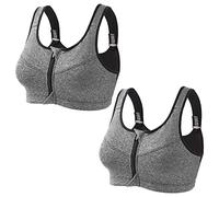 Jamron Donna Taglia Grossa Set di 2 Reggiseni Sportivi Alto Impatto - Cerniera Frontale Reggiseno Senza Ferretto con Imbottito Removibile per Yoga Fitness Jogging Grigio + Grigio 4XL