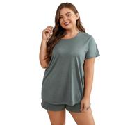 Jamron Donna Taglie Forti 2 Pezzi Pigiama Set Maglietta Maniche Corte e Pantaloncini Estate Pigiama da Notte Loungewear Verde XXL