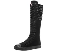 Jamron Ragazze Donna Moda Ginocchio Alta Allacciare Tela Stivali Puro Bianco Nero Zip Stivali di Danza