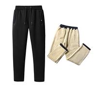 Jamron Uomo Foderati in Pile Sherpa Pantaloni della Tuta da Jogging con 2 Tasche con Cerniera Apri Fondo Nero 2XL