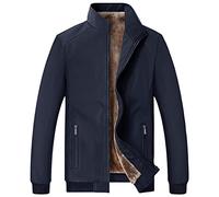 Jamron Uomo Inverno Giacca in Pile Caldo Colletto Rialzato Cerniera Intera Giacche Imbottite con Tasche con Cerniera Blu Marino L