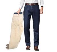 Jamron Uomo Inverno Pantaloni Jeans Foderati in Pile Termico Regular Fit Jeans Elasticizzato a Gamba Dritta Blu Navy 28