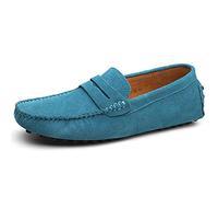 Jamron Uomo Pelle Scamosciata Penny Mocassini Comfort Scarpe da Guida Pantofole Azzurro S2088 EU43