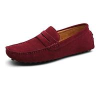 Jamron Uomo Pelle Scamosciata Penny Mocassini Comfort Scarpe da Guida Pantofole Borgogna S2088 EU46.5
