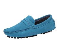 Jamron Uomo Pelle Scamosciata Penny Mocassini Comfort Scarpe da Guida Pantofole Foderato in Peluche Cielo Blu S2088-2 EU41.5