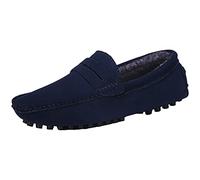 Jamron Uomo Pelle Scamosciata Penny Mocassini Comfort Scarpe da Guida Pantofole Foderato in Peluche Blu Marino S2088-2 EU43