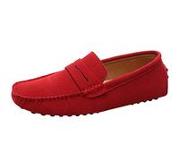 Jamron Uomo Pelle Scamosciata Penny Mocassini Comfort Scarpe da Guida Pantofole Rosso S2088 EU43