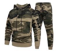 Jamron Uomo Tuta da Ginnastica Mimetica 2 Pezzi Felpe con Cappuccio e Pantaloni da Jogging Casual Abbigliamento Sportivo Cachi M