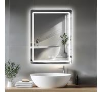 JAMUBOCHE Specchio da bagno a LED 69x49 cm, specchio elettrico con luci retroilluminata per doccia e rasatura, montaggio a parete, dimmerabile