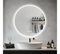 JAMUBOCHE Specchio da bagno LED 60 cm rotondo, luci retroilluminata per doccia e rasatura, montaggio a parete, dimmerabile, 3 colori