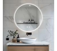 JAMUBOCHE Specchio LED per lavandino 80 cm, elettrico, rotondo, luci retroilluminata, doccia-rasatura, montaggio a parete, dimmabile, 3 colori, IP54