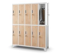 Jan Nowak Armadietto spogliatoio Armadio metallico con 10 Scomparti Fessure di ventilazione Rivestimento in polvere 172 cm x 136 cm x 45 cm (Bianco-Aspetto Legno)