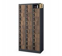 Jan Nowak Armadietto spogliatoio Armadio metallico con 33 Scomparti Fessure di ventilazione Rivestimento in polvere 185 cm x 90 cm x 45 cm Antracite-Legno