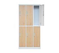 Jan Nowak Armadietto spogliatoio Armadio metallico con 6 Scomparti Fessure di ventilazione Rivestimento in polvere 185 cm x 90 cm x 45 cm (Bianco-Aspetto Legno)