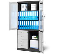 Jan Nowak Armadio Archivio C042 Armadio per ufficio in metallo con 4 cassetti verniciatura a polvere 185 cm x 90 cm x 40 cm (A x L x P) (Antracite-Bianco)