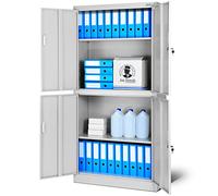 Jan Nowak Armadio da Ufficio 004 Armadietto Archivio in Metallo con 2 Scomparti Verniciato a polvere Chiudibile 185 cm x 90 cm x 40 cm (Grigio)