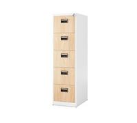 Jan Nowak Armadio da Ufficio Armadietto per Archivio Schedario Portadocumenti con 5 cassetti in lamiera d'acciaio verniciata a polvere 162 cm x 46 cm x 62 cm (Bianco-Aspetto Legno)