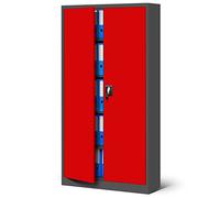 Jan Nowak Armadio da Ufficio C001 Archivio per Officina in Metallo Verniciato a polvere Chiudibile 185 cm x 90 cm x 40 cm (Antracite-Rosso)