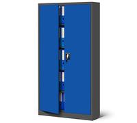 Jan Nowak Armadio da Ufficio C001 Archivio per Officina in Metallo Verniciato a polvere Chiudibile 185 cm x 90 cm x 40 cm (Antracite-Blu)