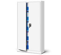 Jan Nowak Armadio da Ufficio C001 Archivio per Officina in Metallo Verniciato a polvere Chiudibile 185 cm x 90 cm x 40 cm (Bianco)