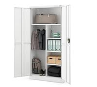 Jan Nowak Armadio in acciaio, 185 x 90 x 40 cm, armadietto da ufficio fino a 50 raccoglitori, 4 ripiani regolabili, serratura a tre punti, colore bianco