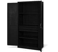 Jan Nowak Armadio per Officina Armadietto Porta Utensiliin Metallo con 4 Ripiani Parete Perforata Rivestimento a Polvere 185 cm x 92 cm x 50 cm (Nero)