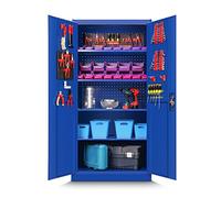 Jan Nowak Armadio per Officina Armadietto Porta Utensiliin Metallo con 4 Ripiani Parete Perforata Rivestimento a Polvere 185 cm x 92 cm x 50 (Blu)