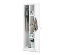 Jan Nowak Armadio per scope in metallo, Agnes, 50 x 185 x 50 cm, multiuso, bianco, con ripiani e asta, serratura, ventilazione, armadietto per la pulizia sottile, larghezza 50 cm, bianco