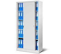 Jan Nowak Armadio per ufficio Archivio con Ante Scorrevoli Metallo 4 Ripiani Verniciatura a Polvere Bloccabile 185 cm x 90 cm x 40 cm (Grigio)