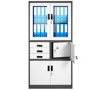 Jan Nowak Armadio da Ufficio Archivio Armadietto in Metallo con Cassaforte Scomparto segreto Porte a battente Cassetti Rivestimento in polvere 185 cm x 90 cm x 40 cm (Antracite-Bianco)