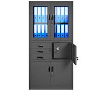 Jan Nowak Armadio da Ufficio Archivio Armadietto in Metallo con Cassaforte Scomparto segreto Porte a battente Cassetti Rivestimento in polvere 185 cm x 90 cm x 40 cm (Antracite)