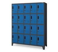 Jan Nowak Domator Armadietto spogliatoio Armadio metallico con 20 Scomparti Fessure di ventilazione Rivestimento in polvere 172 cm x 136 cm x 45 cm (Antracite-Blu)