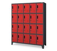 Jan Nowak Domator Armadietto spogliatoio Armadio metallico con 20 Scomparti Fessure di ventilazione Rivestimento in polvere 172 cm x 136 cm x 45 cm (Antracite-Rosso)