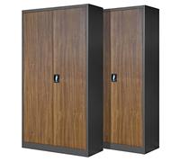 Jan Nowak Set di 2 Armadio da Ufficio C001 Archivio per Officina in Metallo Verniciato a polvere Chiudibile 195 cm x 90 cm x 40 cm (Antracite-Aspetto Legno)