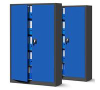 Jan Nowak Set di 2 Armadio da Ufficio XXL C001 II Archivio per Officina in Metallo Verniciato a polvere Chiudibile 185 cm x 115 cm x 40 cm (Antracite-Blu)