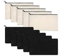 Janasiba 10 pezzi serie tela trucco tela cerniera tasca matita fai da te tasca per viaggi fai da te scuola, Nero e beige.