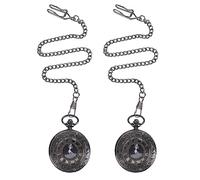Janasiba 2 Pezzi Vintage Steampunk Nero Numeri Romani Collana Quarzo Pendente Orologio Da Tasca Regalo, Come illustrato