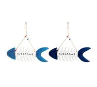 Janasiba Cartello di Benvenuto con Lisca di Pesce da 2 Pezzi, Decorazione da Parete con Pesce, Cartello di Benvenuto In Legno con Tema Spiaggia Mediterranea, Scheletro di Pesce In Legno, Ornamento Nau