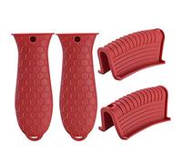 Janasiba Confezione da 4 coperchi caldi in silicone per arrosti in ghisa, coperchio per pentola, supporto per collina, resistente al calore -rosso