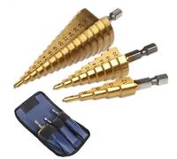 Janasiba Set di 3 punte per trapano HSS Step Cone Taper Metric 4-12/20/32 mm 1/4 in metallo rivestito punte esagonali