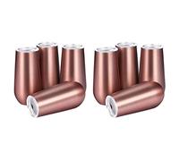 Janasiba Tazza da vino isolata in acciaio inox, con coperchio, portatile, forma di uova, alla moda, 6 once, oro rosa (8 confezioni)
