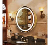 Janboe Armadietto per medicinali rotondo da 66 cm con luci, armadietto per medicine a LED con antiappannamento, armadietto con specchio illuminato per bagno, dimmerabile, anti-appannamento, 3 colori,