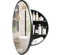 Janboe Armadietto rotondo a specchio,Telaio in alluminio,Cerniera Soft Close,71cm,Nero