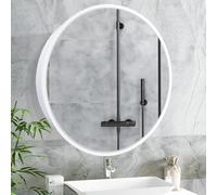 Janboe Armadietto rotondo per medicinali,Armadietto medicinale con specchio,Telaio in alluminio,Cerniera Soft Close,26 pollici,Bianco
