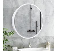 Janboe Armadietto rotondo per medicinali,Armadietto medicinale con specchio,Telaio in alluminio,Cerniera a chiusura ammortizzata,50,8 cm, bianco