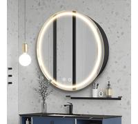 Janboe Armadietto rotondo per medicinali da 71,1 cm con luci, armadietto per medicine a LED con antiappannamento, armadietto a specchio illuminato per bagno, dimmerabile, anti-appannamento, 3 colori,