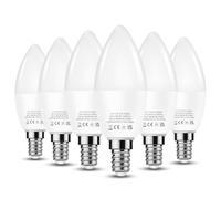 JandCase - Lampadine a candela da 7 W, E14, LED, SES, alogene equivalenti 60 W, bianco caldo 3000 K, 560 Lumen, C37, a risparmio energetico, non dimmerabili, confezione da 6